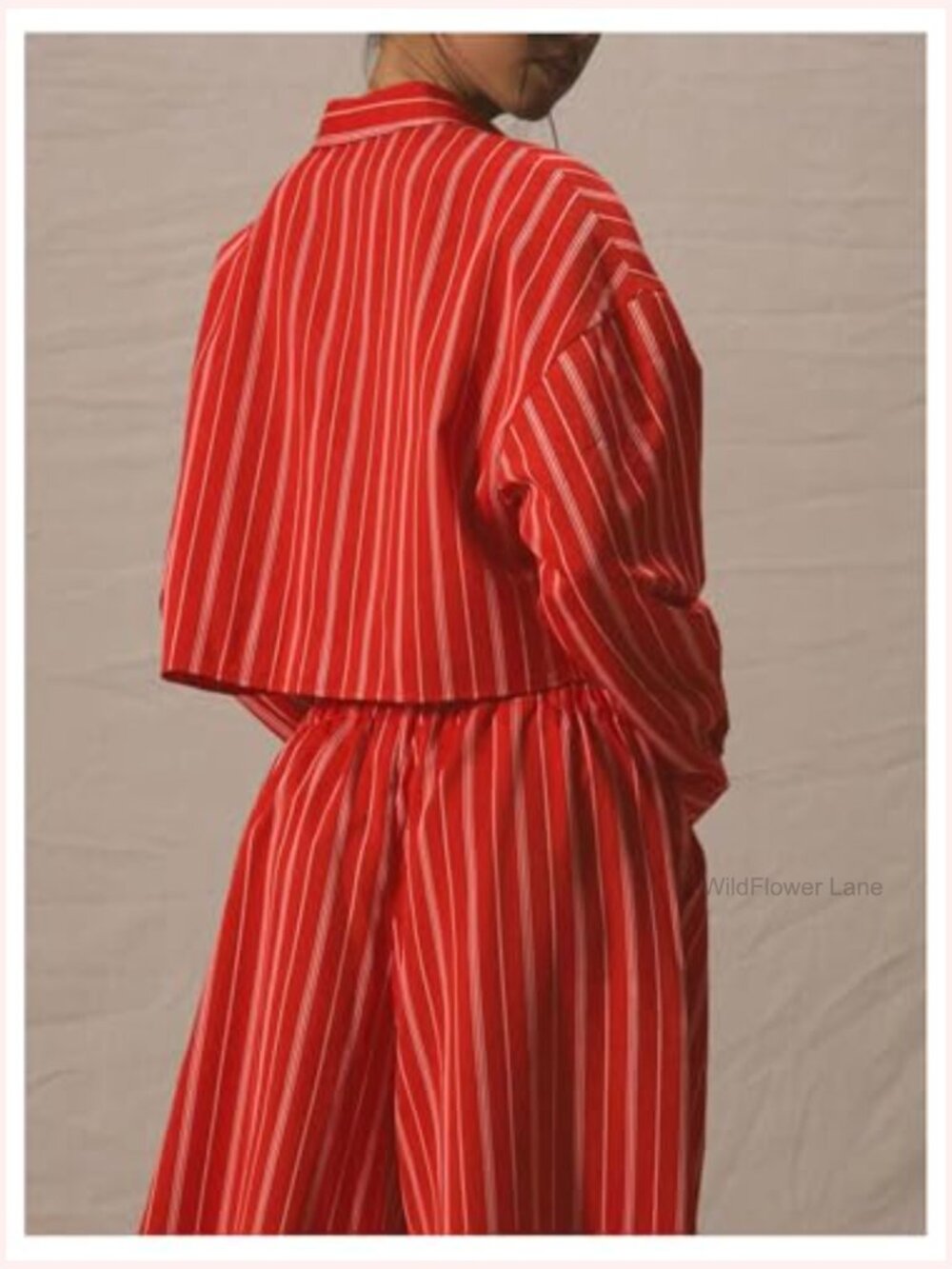 Striped Button Down Crop Top with Collared Neck and Pocket - Picture 3 of 5